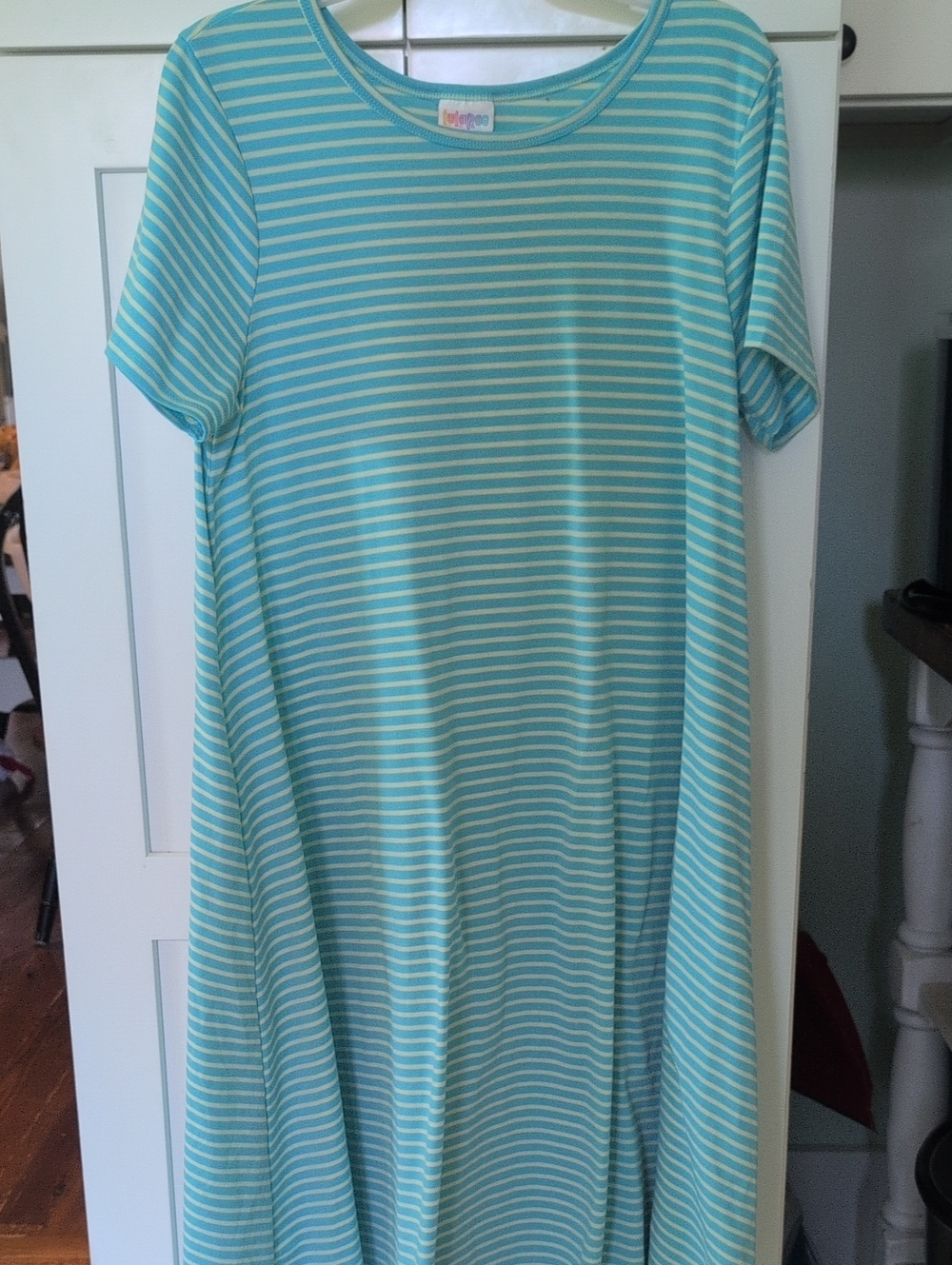 LuLaRoe Aqua & White Striped Carly Dress